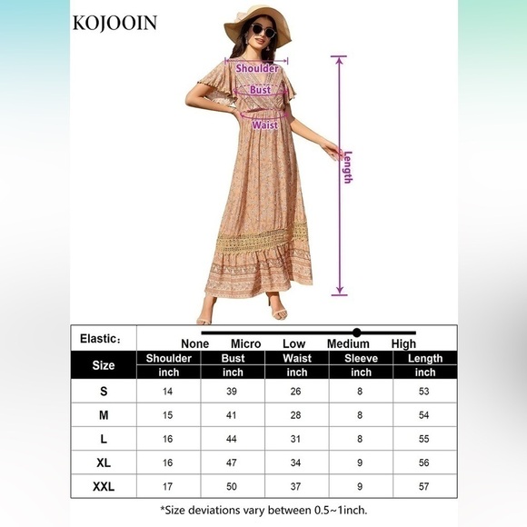 NWT Summer Boho Floral Short Sleeve Maxi Dress Flowy Lace Dress Ruffle Bohemian - Picture 4 of 6